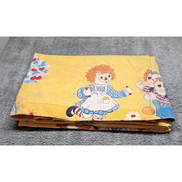 Rare Vintage Raggedy Ann & Andy Yellow Blanket Cover Bobbs Merrill Waffle Weave - Picture 8 of 8